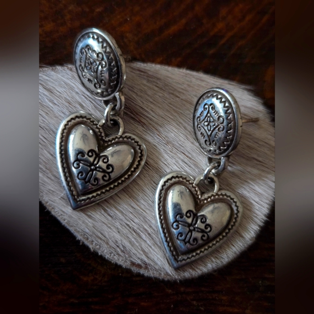 BRIGHTON Retired Silver Heart Dangle Earrings